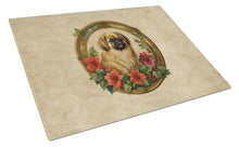 Load image into Gallery viewer, Pekingese Christmas Flowers Glass Cutting Boards – Durable, Decorative Kitchen Art