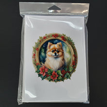 Load image into Gallery viewer, Pomeranian Christmas Flowers Greeting Cards - Blank Note Cards – 8-Pack of Artist-Designed Cards with Envelopes