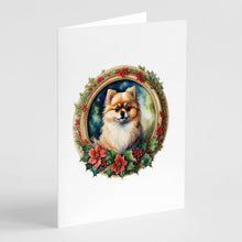Load image into Gallery viewer, Pomeranian Christmas Flowers Greeting Cards - Blank Note Cards – 8-Pack of Artist-Designed Cards with Envelopes