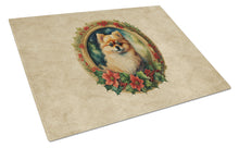 Load image into Gallery viewer, Pomeranian Christmas Flowers Glass Cutting Boards – Durable, Decorative Kitchen Art
