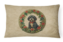 Load image into Gallery viewer, Portuguese Water Dog Christmas Flowers Throw Pillow