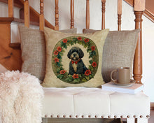 Load image into Gallery viewer, Portuguese Water Dog Christmas Flowers Throw Pillow - 14x14 Decorative Pillow – Art for Your Home &amp; Patio