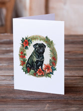 Load image into Gallery viewer, Pug Christmas Flowers Greeting Cards - Blank Note Cards – 8-Pack of Artist-Designed Cards with Envelopes
