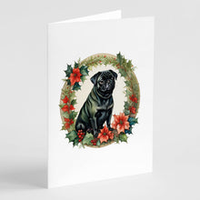 Load image into Gallery viewer, Pug Christmas Flowers Greeting Cards - Blank Note Cards – 8-Pack of Artist-Designed Cards with Envelopes