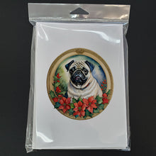 Load image into Gallery viewer, Pug Christmas Flowers Greeting Cards - Blank Note Cards – 8-Pack of Artist-Designed Cards with Envelopes