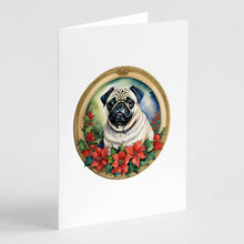 Load image into Gallery viewer, Pug Christmas Flowers Greeting Cards - Blank Note Cards – 8-Pack of Artist-Designed Cards with Envelopes