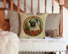 Load image into Gallery viewer, Pug Christmas Flowers Throw Pillow - 14x14 Decorative Pillow – Art for Your Home &amp; Patio