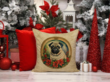 Load image into Gallery viewer, Pug Christmas Flowers Throw Pillow