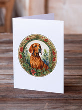 Load image into Gallery viewer, Red Redbone Coonhound Christmas Flowers Greeting Cards - Blank Note Cards – 8-Pack of Artist-Designed Cards with Envelopes