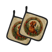 Load image into Gallery viewer, Red Redbone Coonhound Christmas Flowers Pot Holders - Set of 2 Decorative Kitchen Helpers | Made in the USA