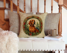 Load image into Gallery viewer, Red Redbone Coonhound Christmas Flowers Throw Pillow - 14x14 Decorative Pillow – Art for Your Home &amp; Patio