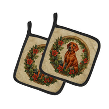 Load image into Gallery viewer, Red Redbone Coonhound Christmas Flowers Pot Holders - Set of 2 Decorative Kitchen Helpers | Made in the USA