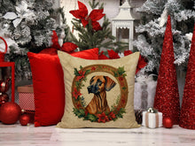Load image into Gallery viewer, Rhodesian Ridgeback Christmas Flowers Throw Pillow