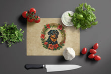 Load image into Gallery viewer, Rottweiler Christmas Flowers Glass Cutting Boards – Durable, Decorative Kitchen Art