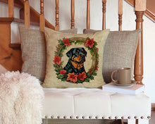 Load image into Gallery viewer, Rottweiler Christmas Flowers Throw Pillow - 14x14 Decorative Pillow – Art for Your Home &amp; Patio
