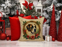 Load image into Gallery viewer, Saint Bernard Christmas Flowers Throw Pillow