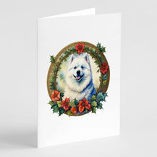 Load image into Gallery viewer, Samoyed Christmas Flowers Greeting Cards - Blank Note Cards – 8-Pack of Artist-Designed Cards with Envelopes