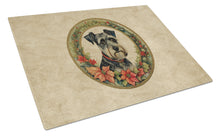 Load image into Gallery viewer, Schnauzer Christmas Flowers Glass Cutting Boards – Durable, Decorative Kitchen Art