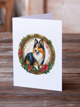 Load image into Gallery viewer, Sheltie Christmas Flowers Greeting Cards - Blank Note Cards – 8-Pack of Artist-Designed Cards with Envelopes