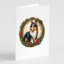 Load image into Gallery viewer, Sheltie Christmas Flowers Greeting Cards - Blank Note Cards – 8-Pack of Artist-Designed Cards with Envelopes