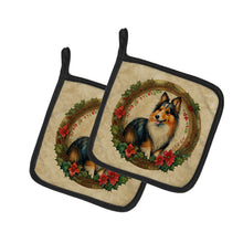 Load image into Gallery viewer, Sheltie Christmas Flowers Pot Holders - Set of 2 Decorative Kitchen Helpers | Made in the USA