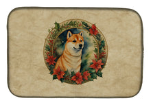 Load image into Gallery viewer, Shiba Inu Christmas Flowers Dish Drying Mat