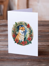 Load image into Gallery viewer, Shiba Inu Christmas Flowers Greeting Cards - Blank Note Cards – 8-Pack of Artist-Designed Cards with Envelopes