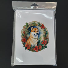 Load image into Gallery viewer, Shiba Inu Christmas Flowers Greeting Cards - Blank Note Cards – 8-Pack of Artist-Designed Cards with Envelopes