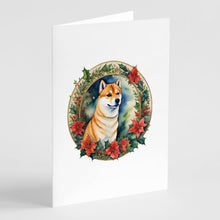 Load image into Gallery viewer, Shiba Inu Christmas Flowers Greeting Cards - Blank Note Cards – 8-Pack of Artist-Designed Cards with Envelopes