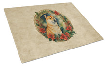 Load image into Gallery viewer, Shiba Inu Christmas Flowers Glass Cutting Boards – Durable, Decorative Kitchen Art