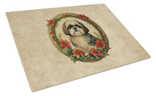 Load image into Gallery viewer, Shih Tzu Christmas Flowers Glass Cutting Boards – Durable, Decorative Kitchen Art