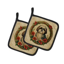 Load image into Gallery viewer, Shih Tzu Christmas Flowers Pot Holders - Set of 2 Decorative Kitchen Helpers | Made in the USA