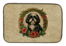 Load image into Gallery viewer, Shih Tzu Christmas Flowers Dish Drying Mat