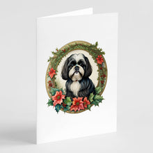 Load image into Gallery viewer, Shih Tzu Christmas Flowers Greeting Cards - Blank Note Cards – 8-Pack of Artist-Designed Cards with Envelopes