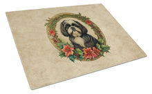 Load image into Gallery viewer, Shih Tzu Christmas Flowers Glass Cutting Boards – Durable, Decorative Kitchen Art