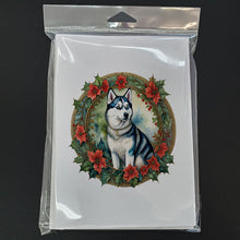 Load image into Gallery viewer, Siberian Husky Christmas Flowers Greeting Cards - Blank Note Cards – 8-Pack of Artist-Designed Cards with Envelopes