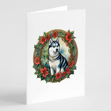 Load image into Gallery viewer, Siberian Husky Christmas Flowers Greeting Cards - Blank Note Cards – 8-Pack of Artist-Designed Cards with Envelopes