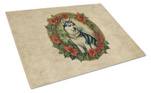 Load image into Gallery viewer, Siberian Husky Christmas Flowers Glass Cutting Boards – Durable, Decorative Kitchen Art