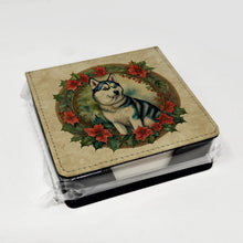 Load image into Gallery viewer, Siberian Husky Christmas Flowers PU Leather Note Paper Holder