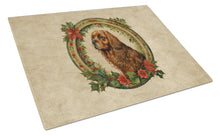 Load image into Gallery viewer, Sussex Spaniel Christmas Flowers Glass Cutting Boards – Durable, Decorative Kitchen Art