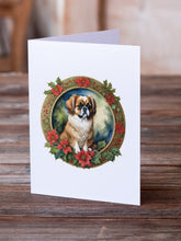 Load image into Gallery viewer, Tibetan Spaniel Christmas Flowers Greeting Cards - Blank Note Cards – 8-Pack of Artist-Designed Cards with Envelopes