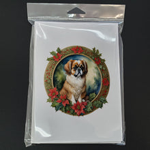 Load image into Gallery viewer, Tibetan Spaniel Christmas Flowers Greeting Cards - Blank Note Cards – 8-Pack of Artist-Designed Cards with Envelopes