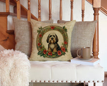 Load image into Gallery viewer, Tibetan Terrier Christmas Flowers Throw Pillow - 14x14 Decorative Pillow – Art for Your Home &amp; Patio