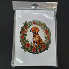 Load image into Gallery viewer, Vizsla Christmas Flowers Greeting Cards - Blank Note Cards – 8-Pack of Artist-Designed Cards with Envelopes