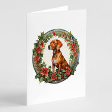 Load image into Gallery viewer, Vizsla Christmas Flowers Greeting Cards - Blank Note Cards – 8-Pack of Artist-Designed Cards with Envelopes