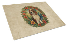 Load image into Gallery viewer, Welsh Springer Spaniel Christmas Flowers Glass Cutting Boards – Durable, Decorative Kitchen Art