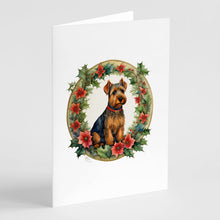 Load image into Gallery viewer, Welsh Terrier Christmas Flowers Greeting Cards - Blank Note Cards – 8-Pack of Artist-Designed Cards with Envelopes