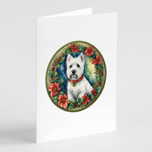 Load image into Gallery viewer, Westie Christmas Flowers Greeting Cards - Blank Note Cards – 8-Pack of Artist-Designed Cards with Envelopes