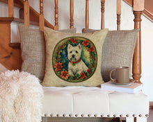 Load image into Gallery viewer, Westie Christmas Flowers Throw Pillow - 14x14 Decorative Pillow – Art for Your Home &amp; Patio