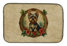 Load image into Gallery viewer, Yorkie Christmas Flowers Dish Drying Mat